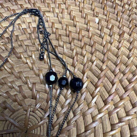 9” Multi-Strand Black Bead Necklace With Lobster Clasp, Retro, Vintage - Picture 2 of 5